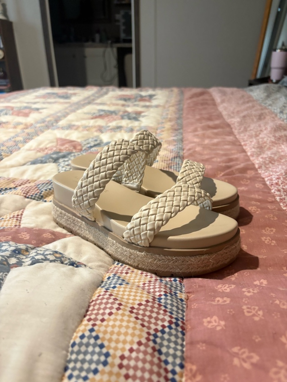 Altar'd State Braided Double-Strap Platform Slide Sandals - Cream